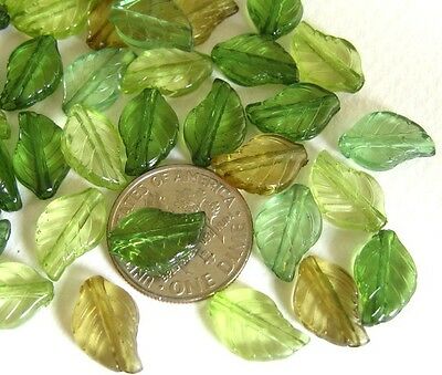 Mixed Green Flat Leaf Acrylic Plastic Beads 8x12mm 80pcs