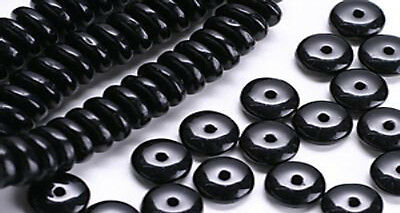 100 Jet Black  Glass Rondelle Beads 6mm