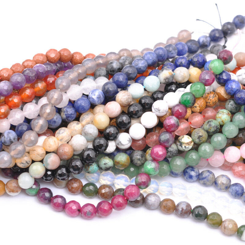 Wholesale Natural Gemstone Faceted Round Spacer Loose Beads 6mm 8mm 10mm 12mm